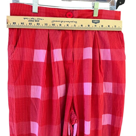 Anthropologie Porridge Womens Medium Red & Pink Plaid Wide-Leg Pants 100% Cotton - Picture 8 of 14